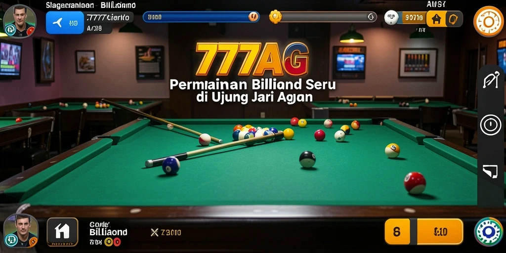 Tampilan antarmuka permainan billiard di 777AG yang menarik.