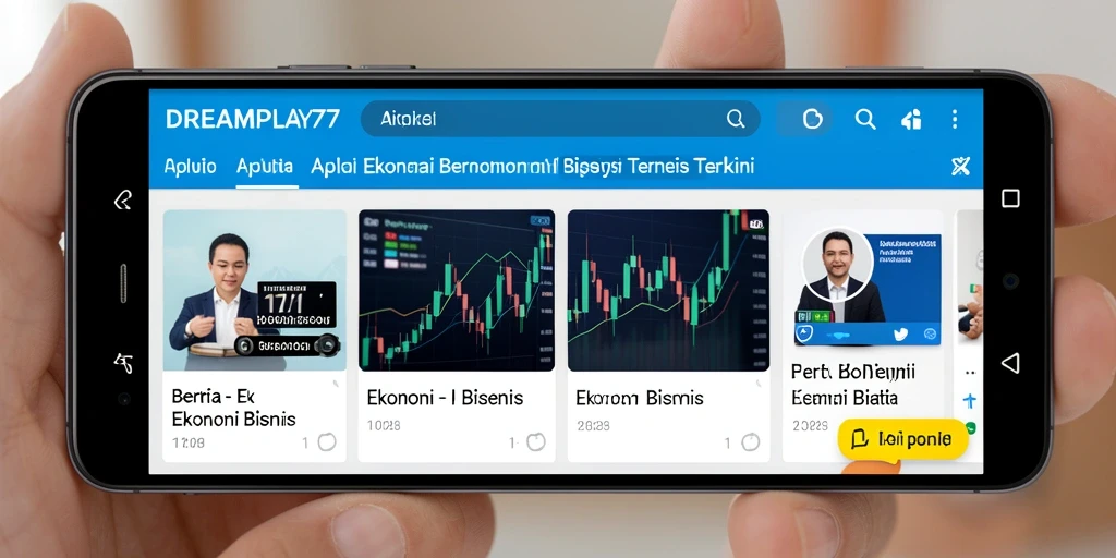 Tampilan antarmuka aplikasi DREAMPLAY77 untuk berita Ekonomi Bisnis.