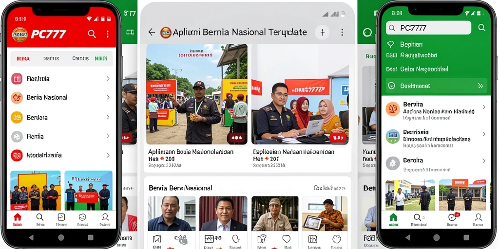 Tampilan antarmuka aplikasi PC777 yang menyajikan berita nasional.
