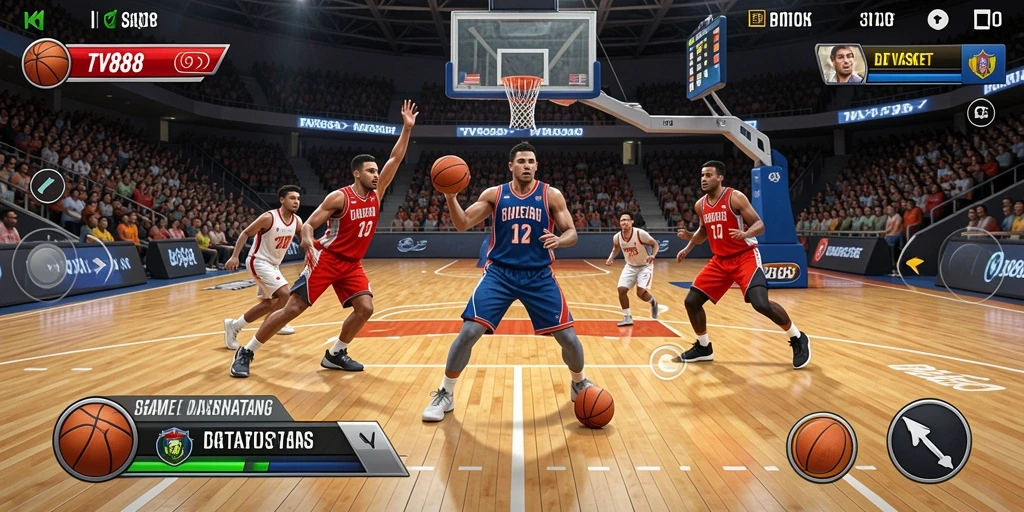 Antarmuka TV888 menunjukkan keseruan permainan basket yang menantang.